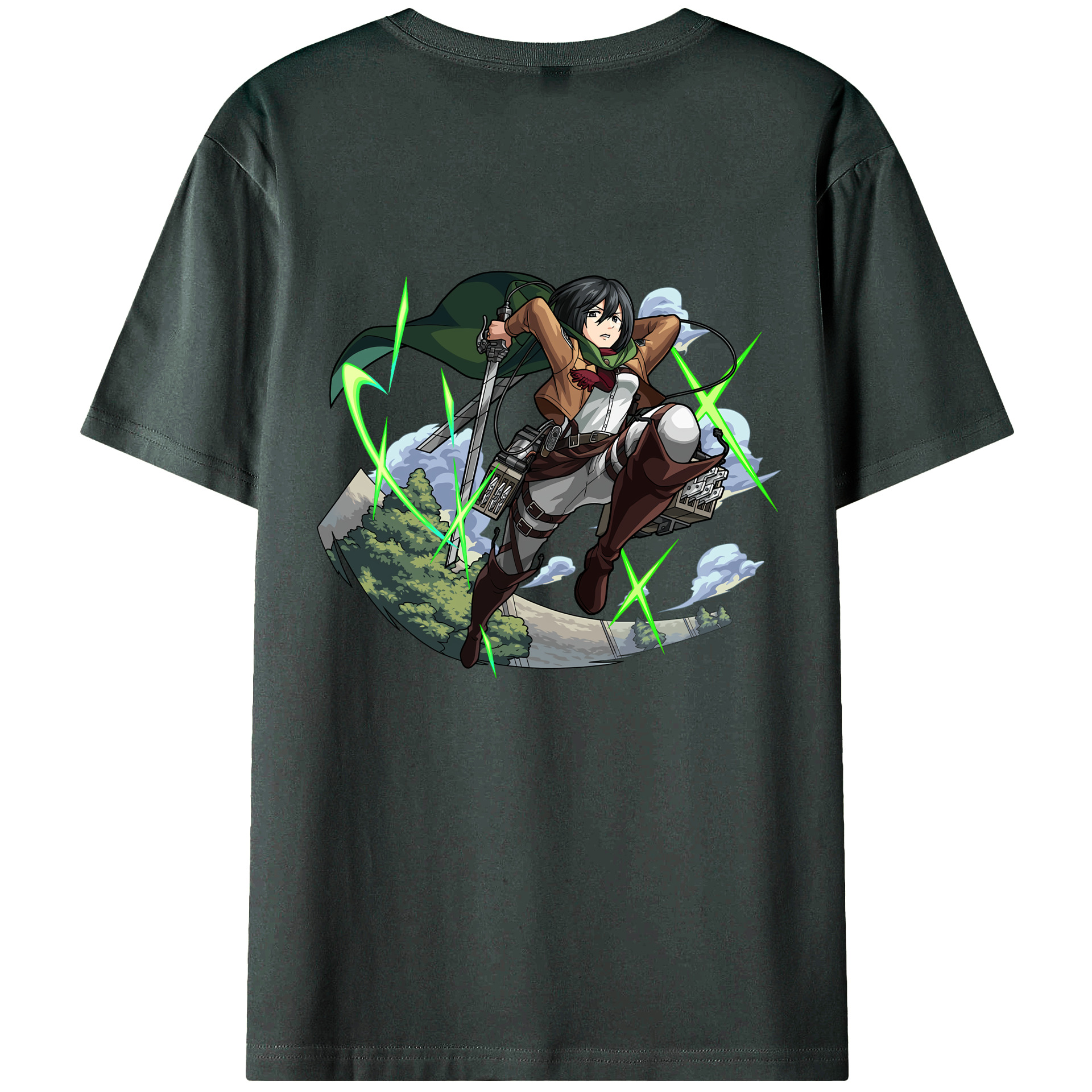 （画像用） 進撃の巨人 ミカサ·アッカーマン Attack on Titan Mikasa Ackerman 綿100％ メンズ半袖Tシャツ（バックプリント） 通気性